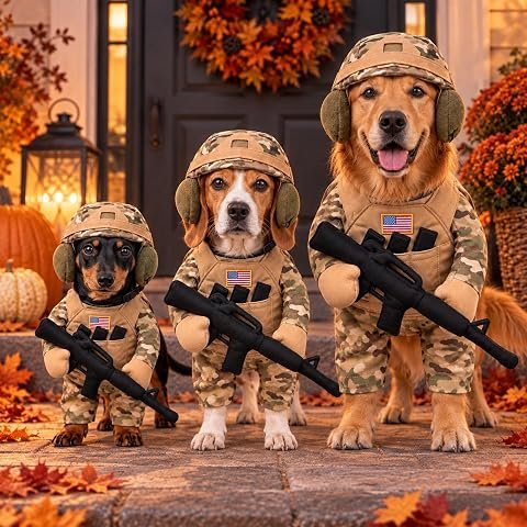 Dog Cat Soldier Halloween Costume with Helmet