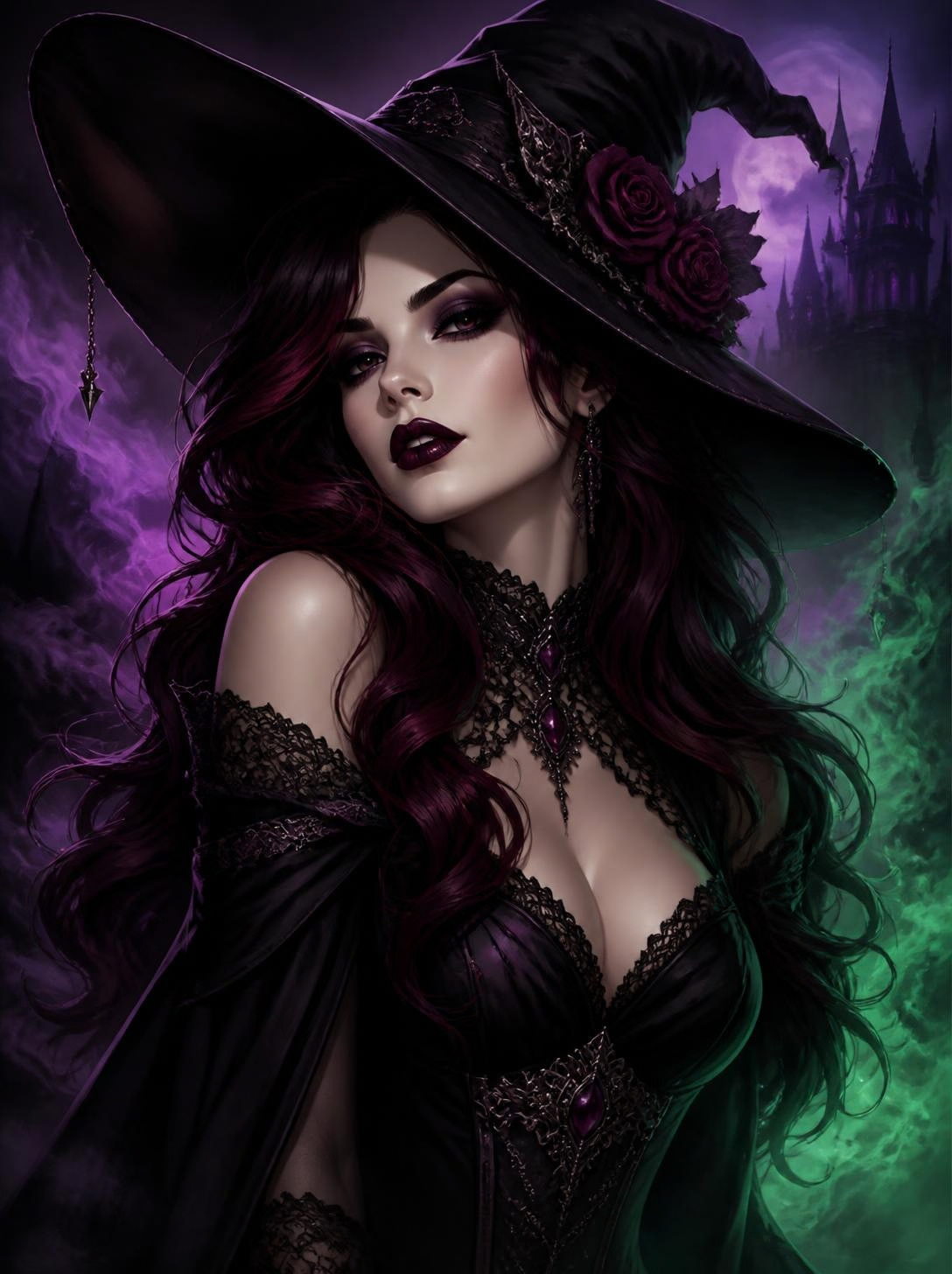 Raven, sexy witch Halloween costume model