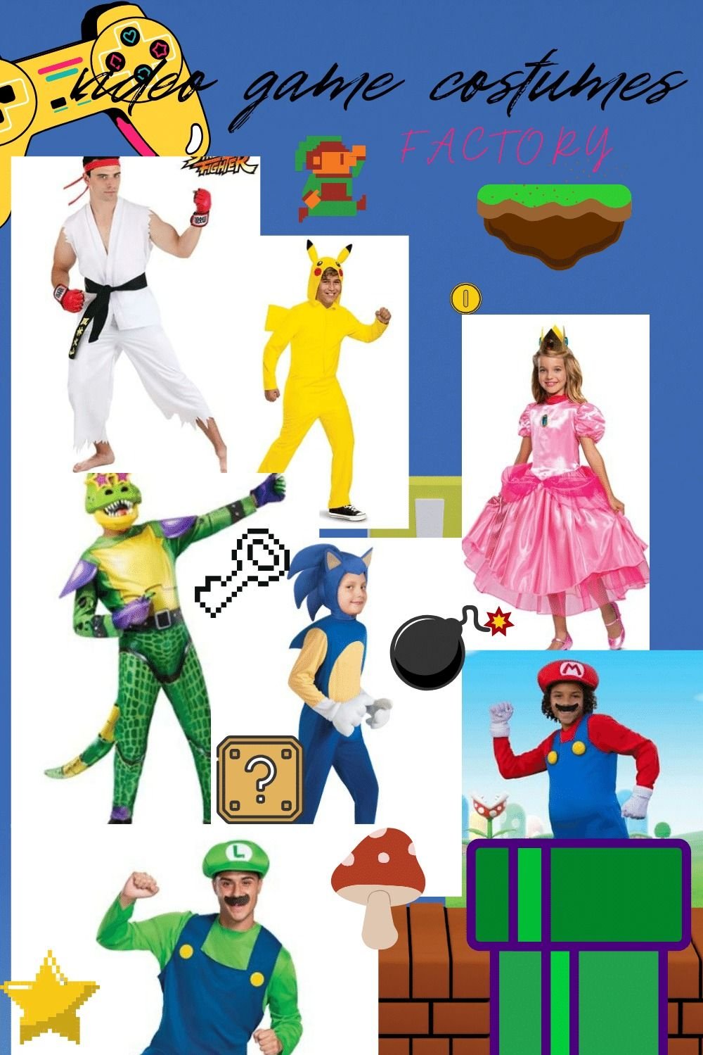 Collage of video game Halloween costume ideas